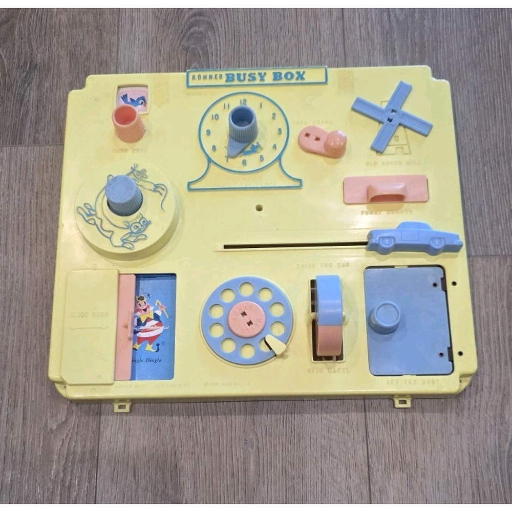 Konner Vintage BUSY BOX Crib Playpen Wall Toy USA 1960 W/Music Box